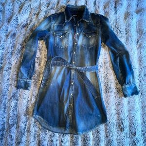 Rare Dsquared2 Denim Jean Belted Shirt Dress Dark Wash Sz 44 8 M/L